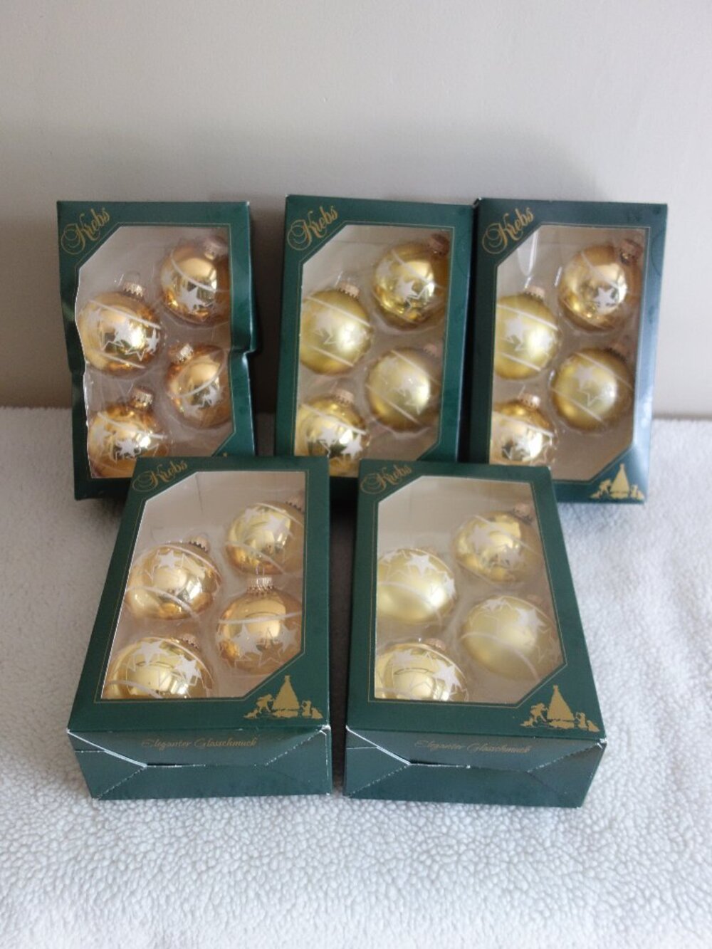 Lot of 4 NIB New Vntg KREBS Glass Gold Stars Christmas Ornaments
